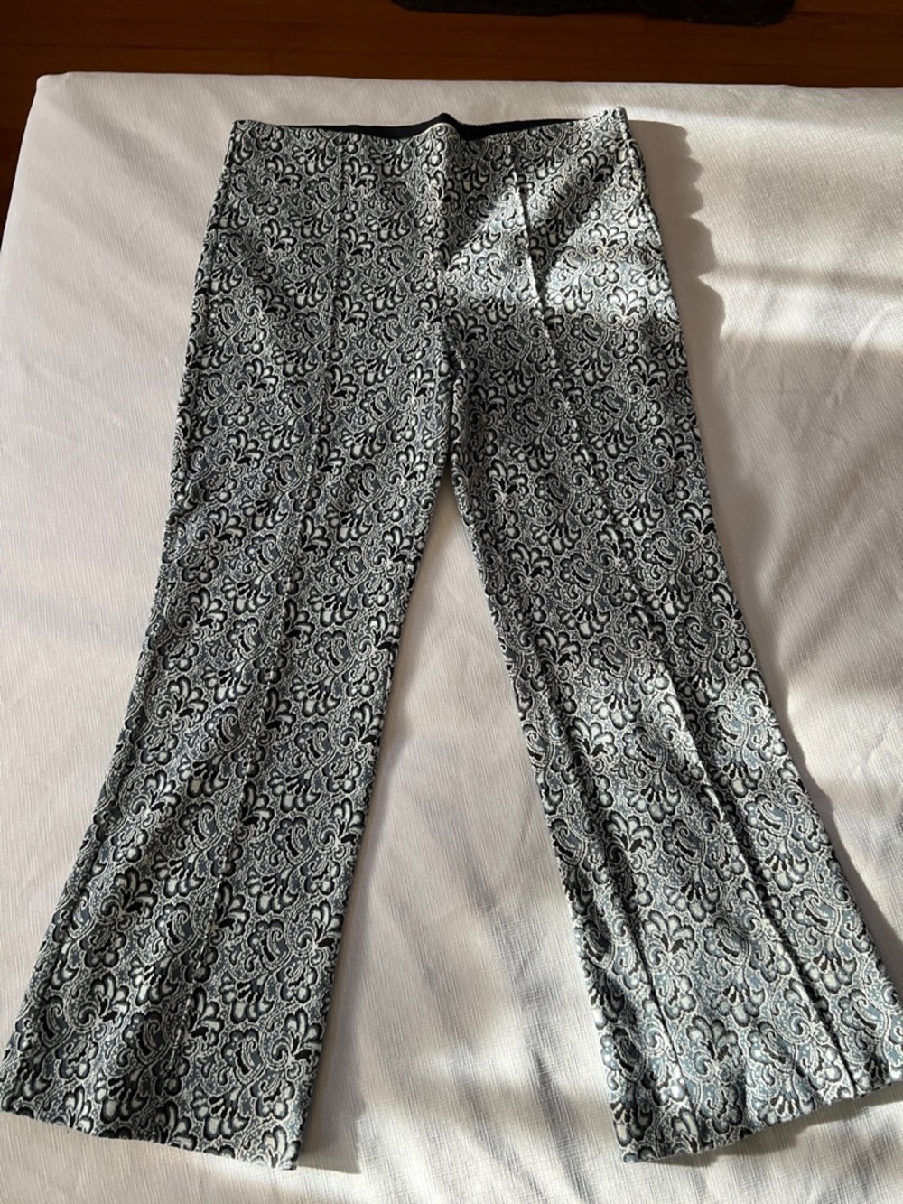 Maeve Black and White and pale blue Paisley Wide-Leg Pants